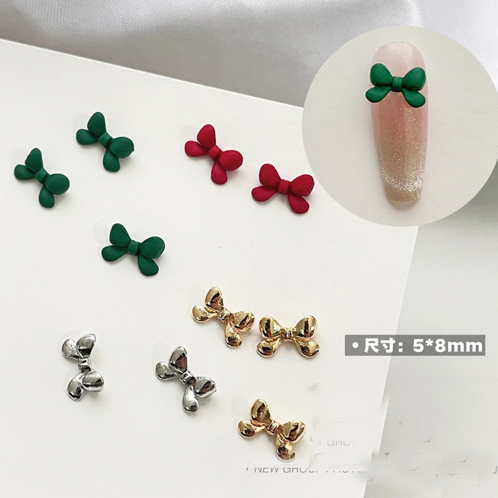 Red Gold Silver Bows Nail Rhinestones Charms Art Jewelry Ribbon Parts Bow Nail DIY Decorations 3D Art Manicure Accessories