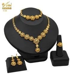 ANIID Indian Bridal Jewelry Set Dubai Necklace Earrings For Women Wedding 24k Gold Color African Jwellery Bridesmaid Party Gift