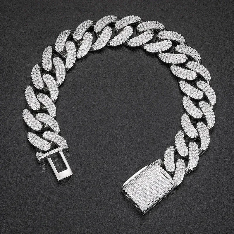

D VVS Moissanite 8-20mm S925 Sterling Silver Cuban Link Bracelet Miami Chain Necklace For Men Singer Style Rap Hip Hop Jewelry