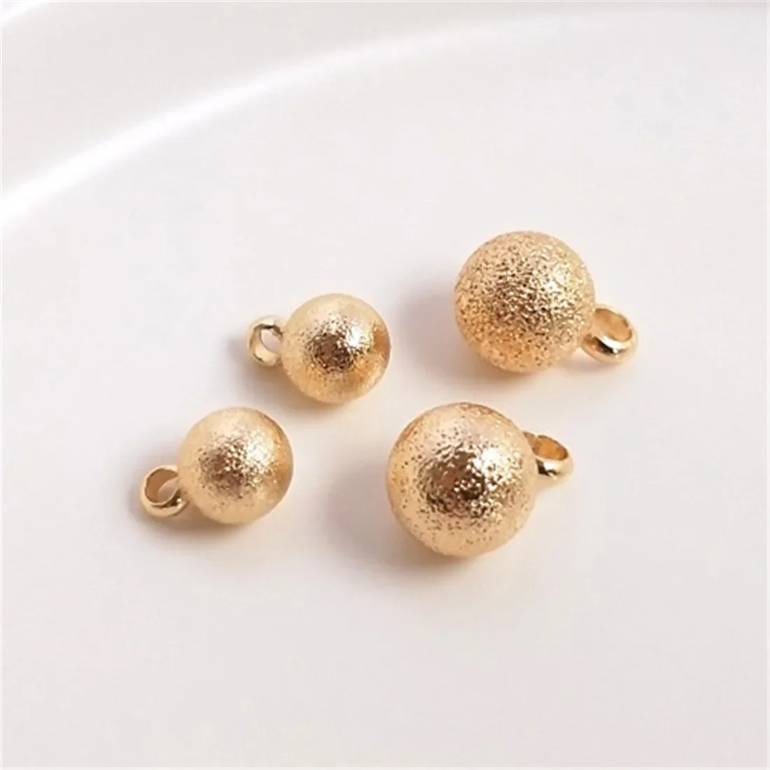 14K Gold Sparkling Sand Small Hanging Beads, Frosted Round Bead, DIY Bracelet, Necklace, Earring  Pendant Charm Accessories