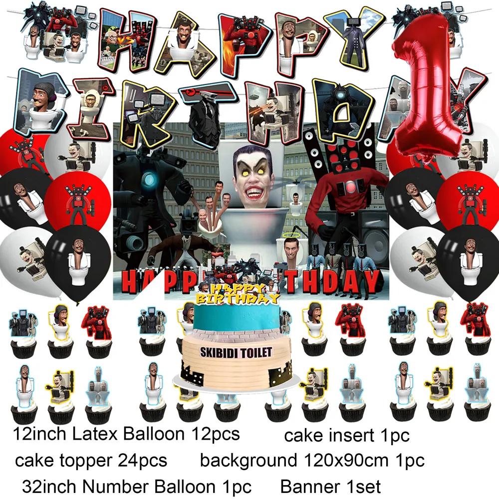 Skibidi Toilet Theme Birthday Party Decoration Supplies Banner Cake topper Balloon Battle Robot Monitor Baby Shower Boys Gifts