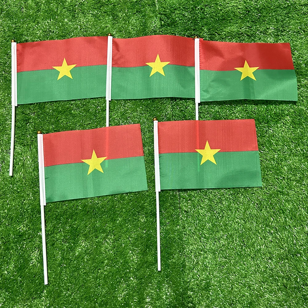 SKY FLAG Burkina Faso hand Flag 10/20/50/100pcs 21*14cm  Burkina Faso Hand Waving Flags With plastic pole For Home Decor