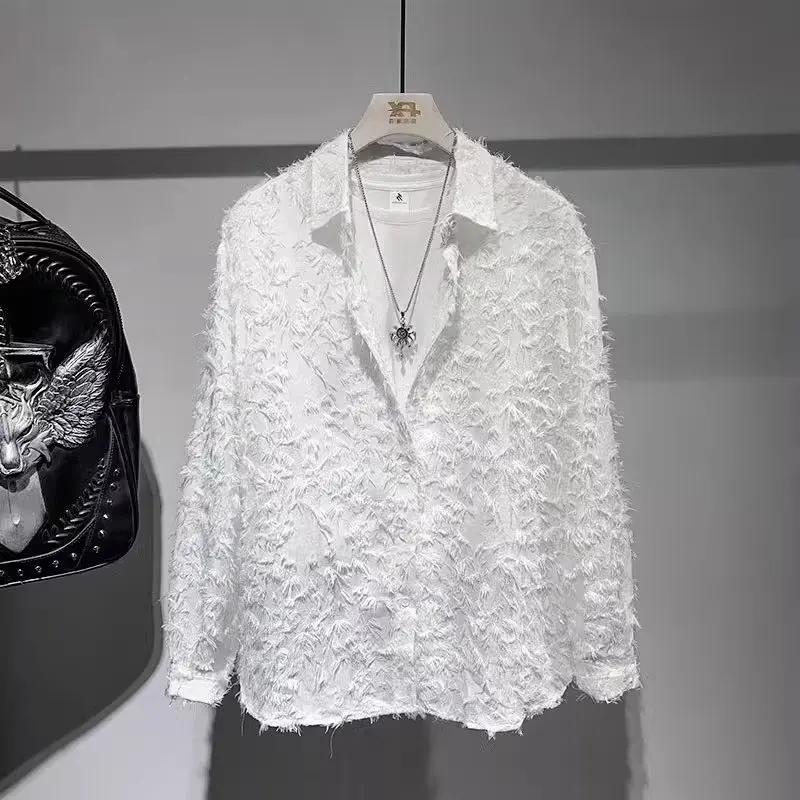 Mens Shirt Y2k Hollow Feather Tassel Shirt Streetwear Niche Personality Breathable Nightclub Trend Tops Men'S Clothing 2026