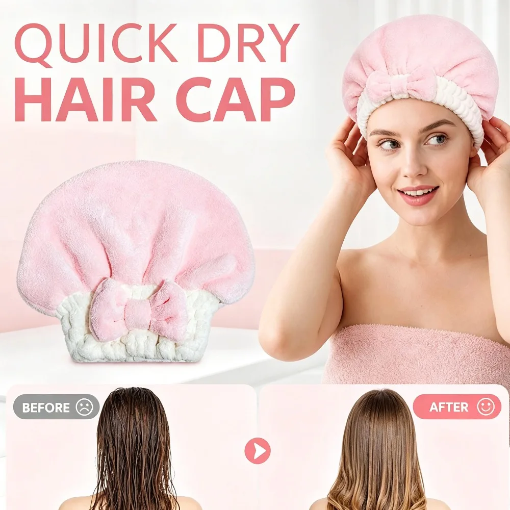 1Pc Microfiber Hair Dry Towel Absorbent Soft Head Wrap Bowknot Hair Drying Cap Hair Turban for Women Girls Dorm Bathroom Travel