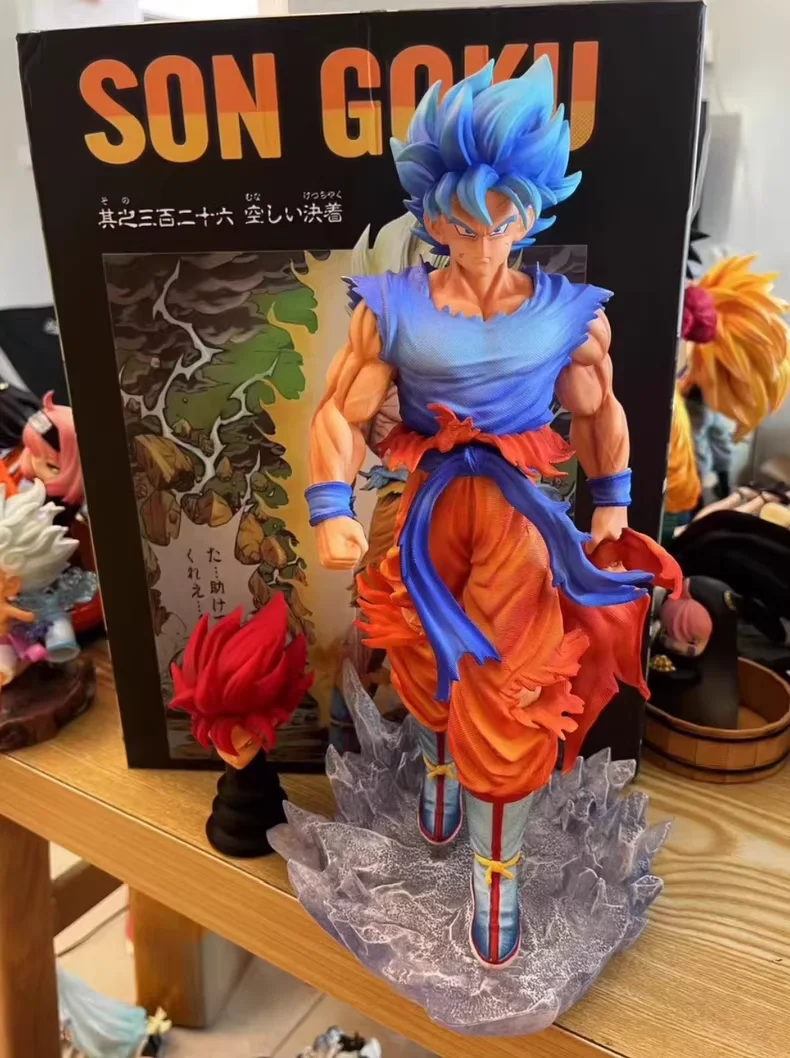 

Dragon Ball Figures 33cm Son Goku ‌Kakarotto Super Saiyan God blue two heads Figure PVC Collection Anime Figure Model Toy Gifts