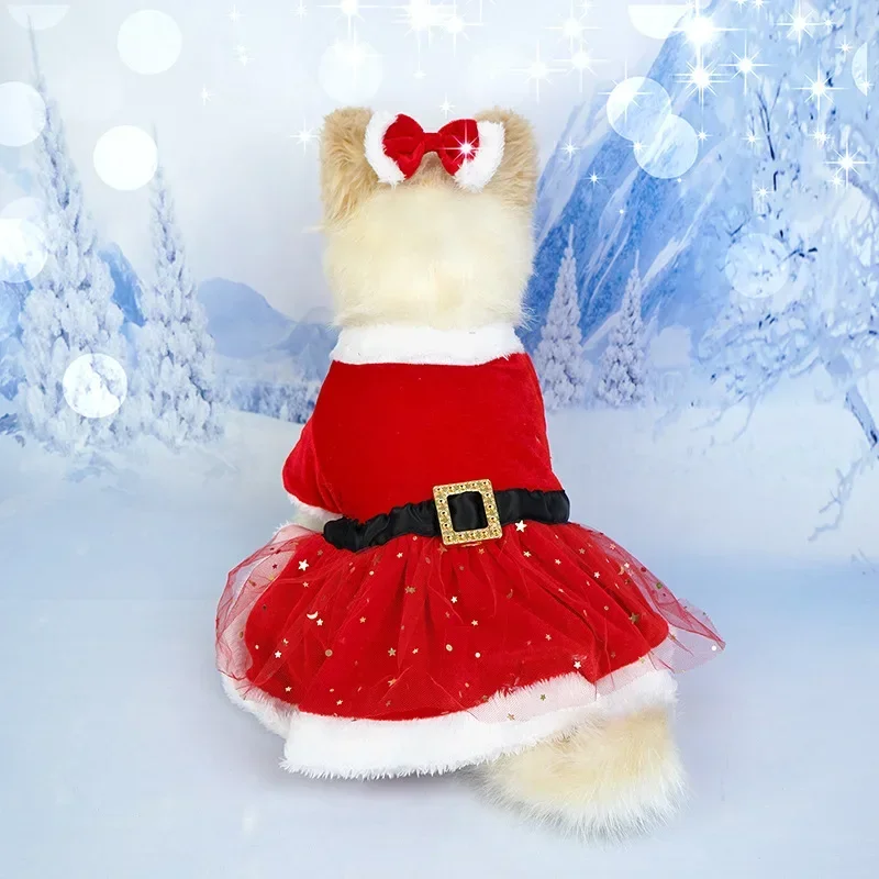 Christmas Pet Dress Fleece Skirt for Small to Medium Dogs Kitten Puppy Xmas Outfit Chihuahua Poodle French Bulldog Clothes