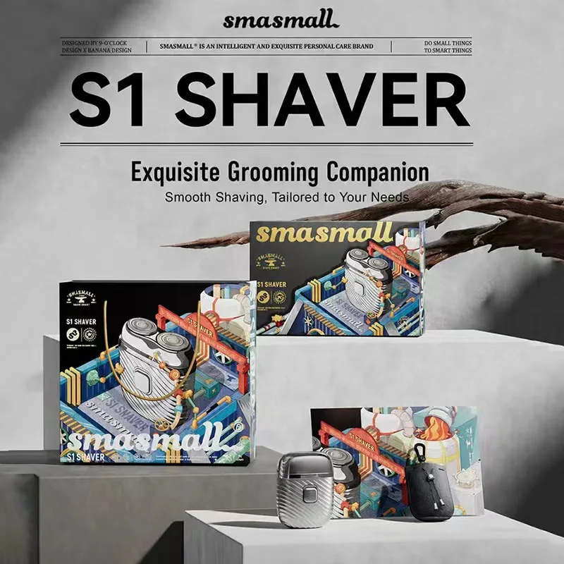 SMASMALL S1 Mini Electric Shaver for Men, IPX7 Waterproof Wet Dry Rotary Razor, 9100RPM High Speed Alloy Pocket Shaver, Type-C F