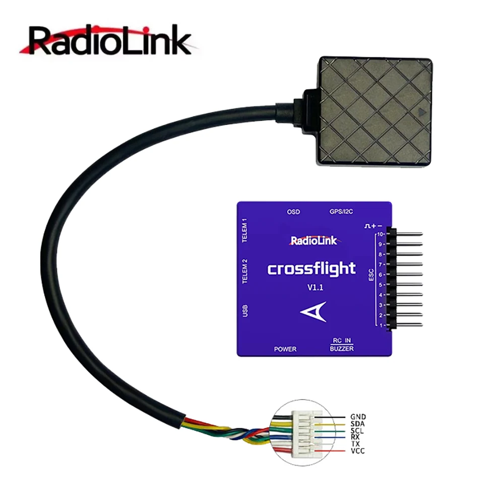 Radiolink Crossflight Flight Controller 2-12S with TS100 M10N / M8N GPS 10 PWM Channels for RC FPV Four-axis Multi-rotor Drone