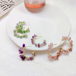 European and American Sweet Girls Feel Irregular Crushed Stone Style Earrings, Simple C-shaped Pearl Earrings
