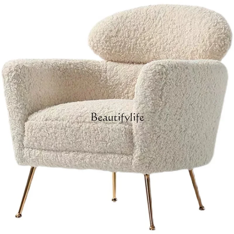 

Nordic single sofa living room hotel small apartment lamb wool casual single chair