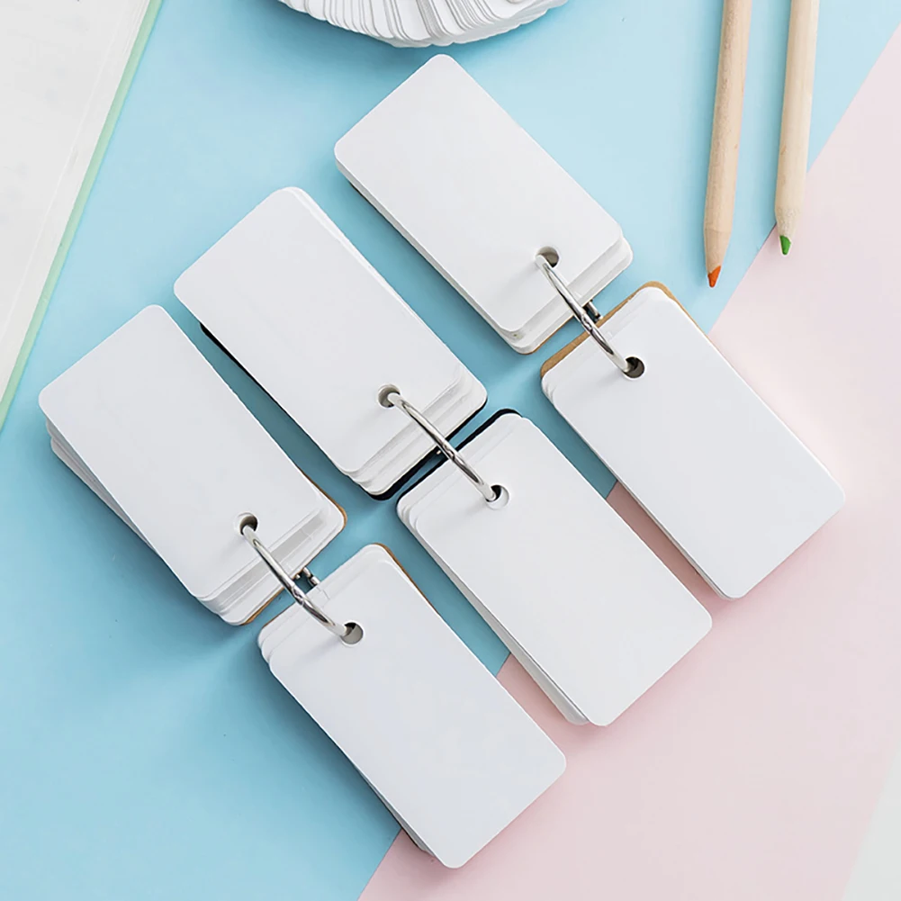 100pcs Mini Loose-Leaf Notebook Cute Ring Buckle Word Book Handwritten Card Tearable Notepads Kawaii Memo Pad Blank Kraft Paper