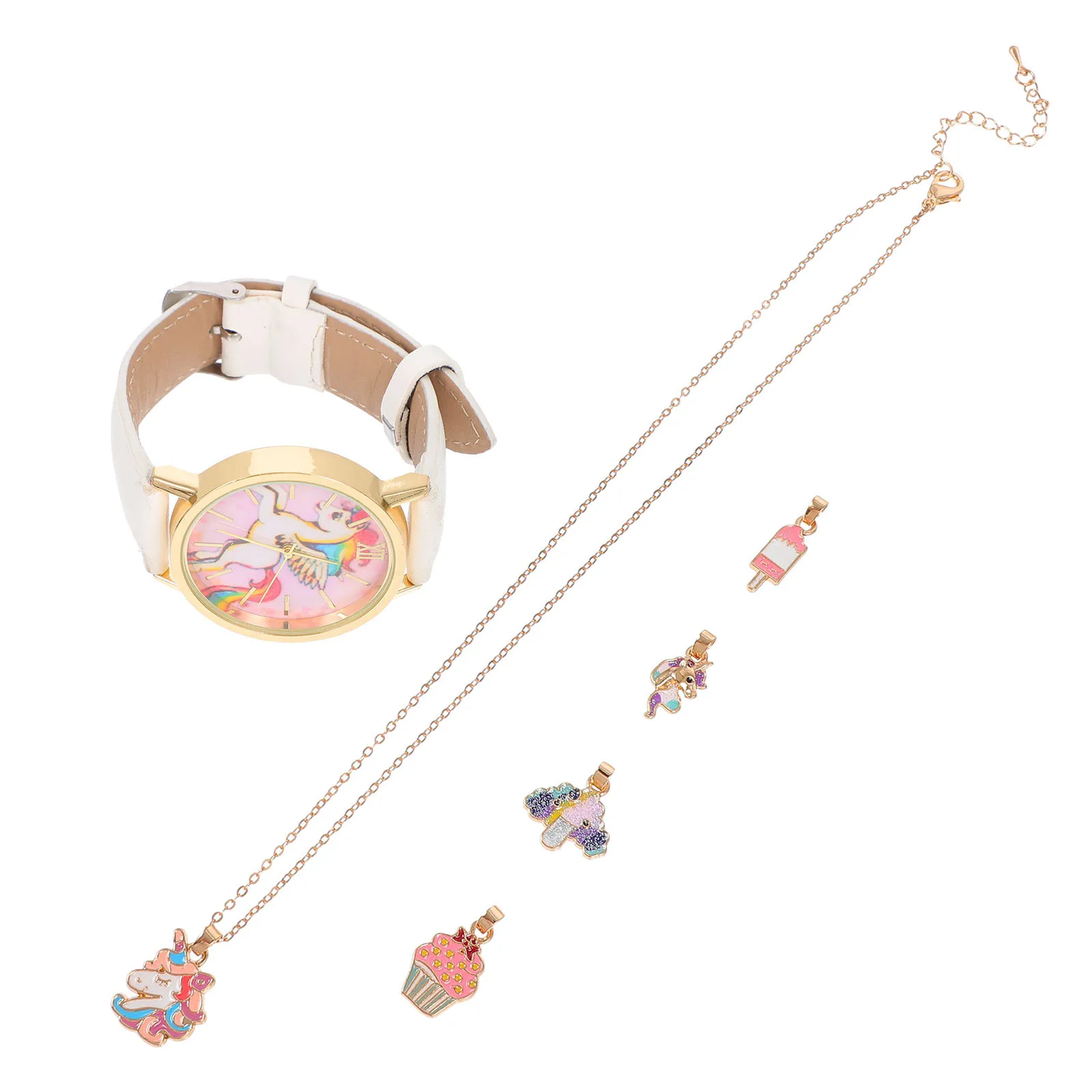 1Set Cartoon Unicorn Watch for Quartz Watch with Necklace Stylish Fashion Wristwatch Comfortable Adjustable Strap