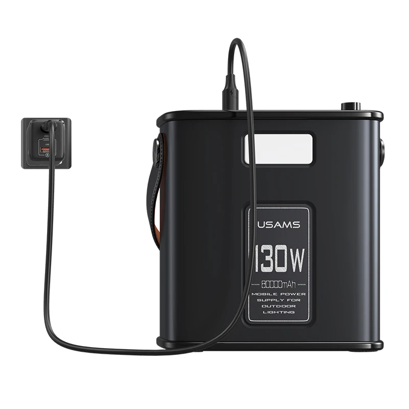 USAMS 2023 New Arrival Custom Logo Portable 80000mah Power Station 130W 2C+3A Fast Charger Kit With Cables