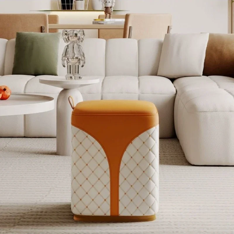 

Home Bedroom European Style Soft Low Ottomans Modern Color Matching Dressing Stool Light Luxury Nail Art Chairs Makeup Stools