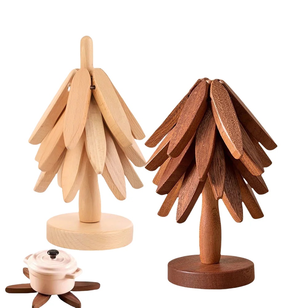 

Foldable Kitchen Tree Shape Wooden Trivets Set Heat Insulation Pad for Hot Dishes / Pot / Bowl / Teapot / Hot Pot Holder