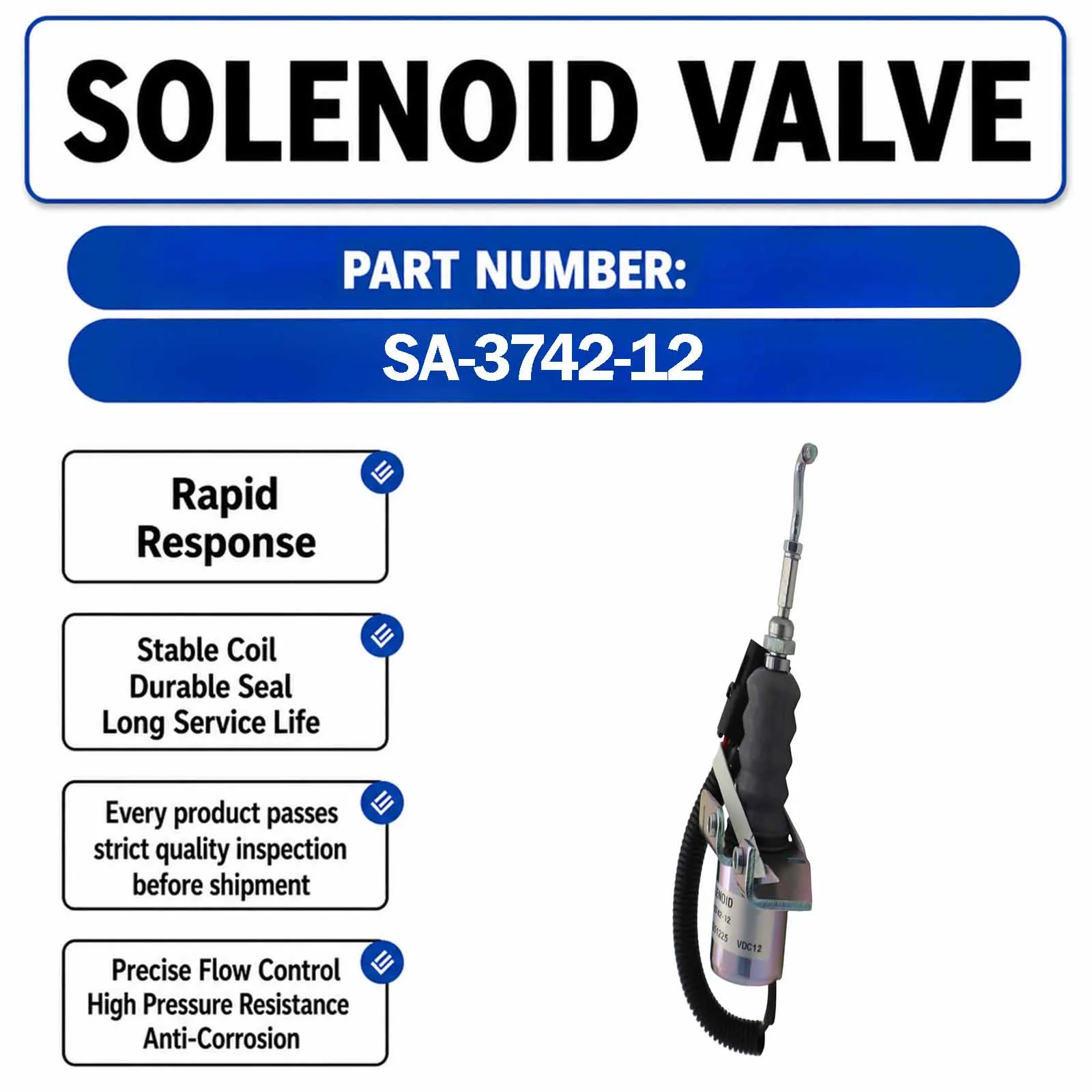 12V Fuel Shutoff Solenoid Valve 3932017 SA-3742-12 For Deutz Engine