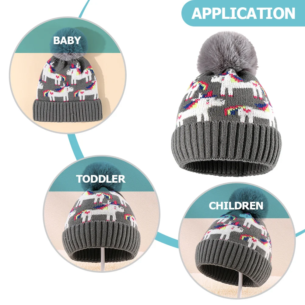 

Has Cartoon Unicorn Children's Wool Hat for Kids Infant Beanie Grey Baby Girl Newborn