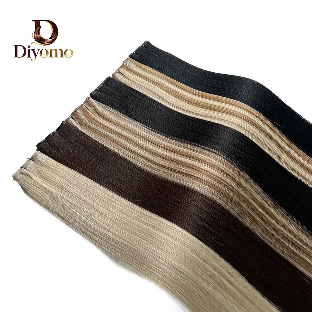 Diyomo Genius Weft Human Hair Extensions 50G Remy Human Hair Invisible Brazilian Hair Extensions Hair Bundles