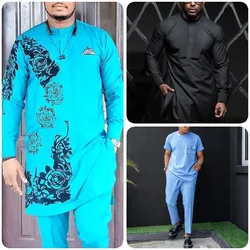 Dashiki-Conjunto de pantalones africanos tradicionales para hombres, traje de manga larga con cuello redondo, trajes elegantes de boda, Y2k, 2 piezas