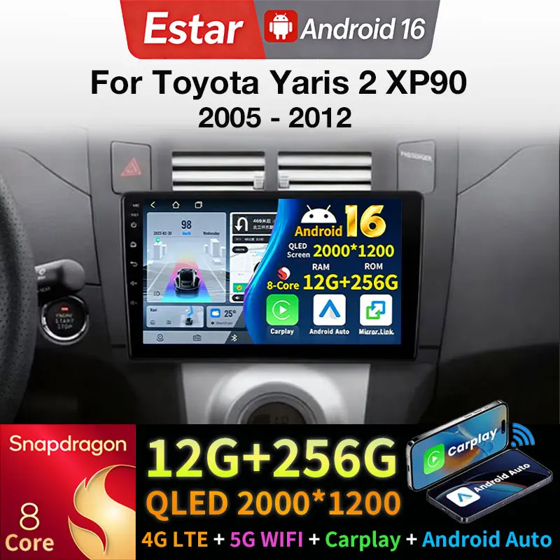 

Автомобильная магнитола Android 16 для Toyota Yaris 2 XP90 2005-2012 с QLED 2K экраном, Carplay, Auto, GPS, мультимедиа, стереосистема, навигация