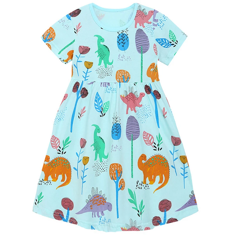 Meisjes Jurk 2024 Cartoon Dinosaurus Kids 2-7 Jaar Kinderen Katoen Casual Kleding Peuter Jurken