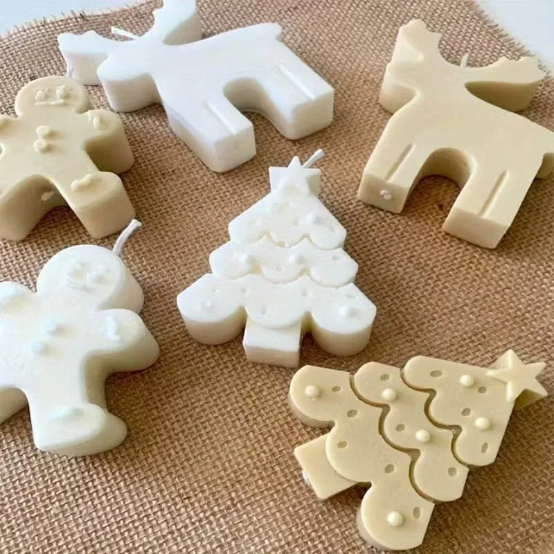 Silikonform-Set, Weihnachtsbaum, Rentier, lächelnder Lebkuchenmann für DIY, Kerze, Seife, Gips, Basteln, Weihnachtsdekoration, Geschenk