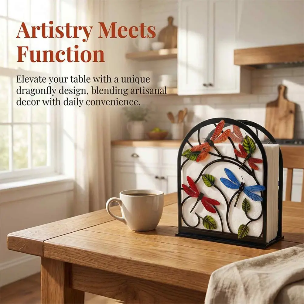 Waterproof Tissue Rack for Restaurant Acrylic Napkin Holder with Bird Dragonfly Design Vertical Decorative Organizer for Kitchen