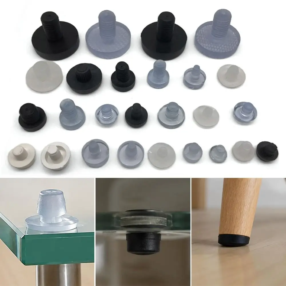 50Pcs M5/M5.8/M6 Glass Top Table Furniture Embedded Bumper with Stem Black/Transparent Rubber Grippers Table Spacers