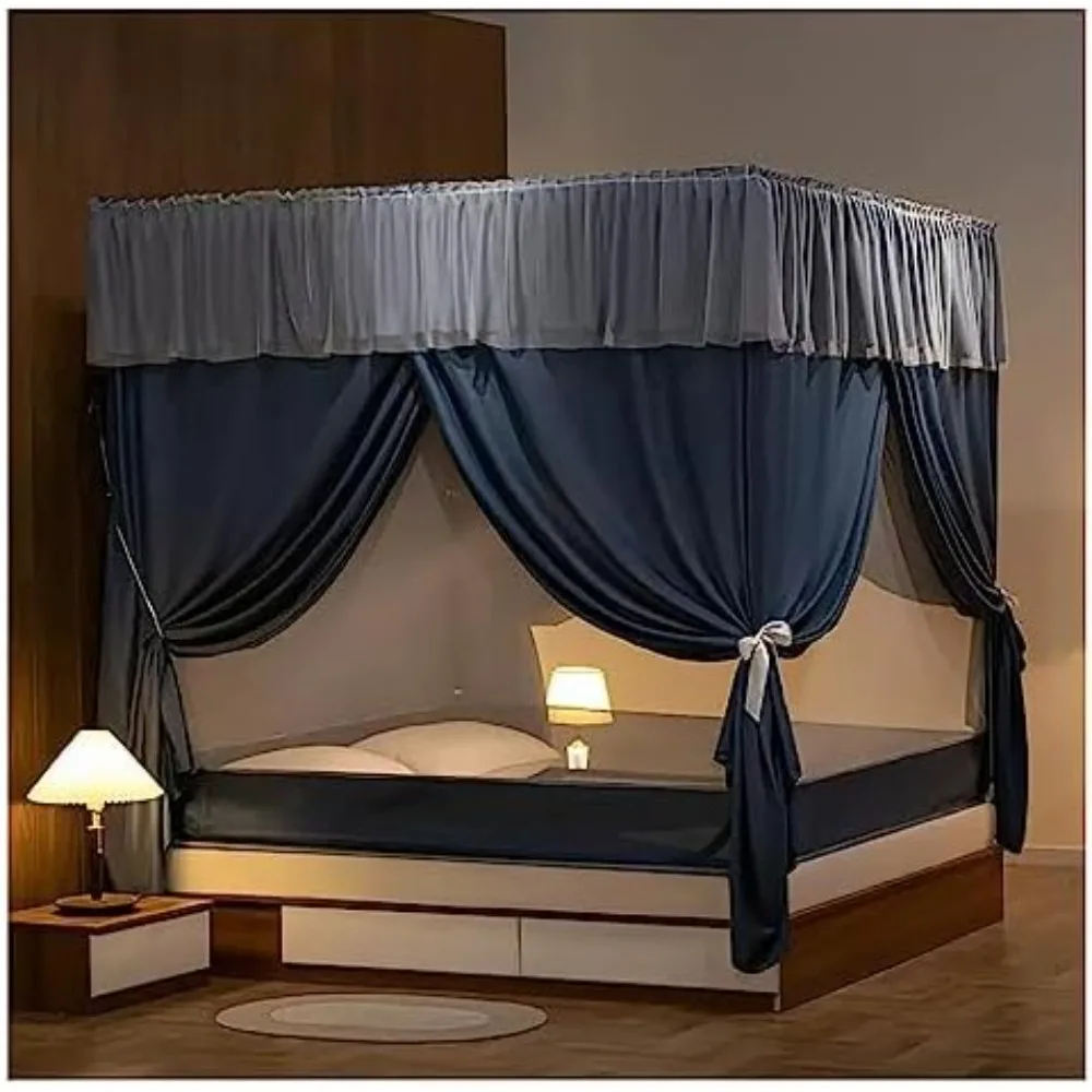 

Bed Netting Canopy Frame Stainless Steel Canopy Bed Frame Curtains Mosquito Net Bed Canopy Tent with Zipper,Dark Blue,150 * 200c