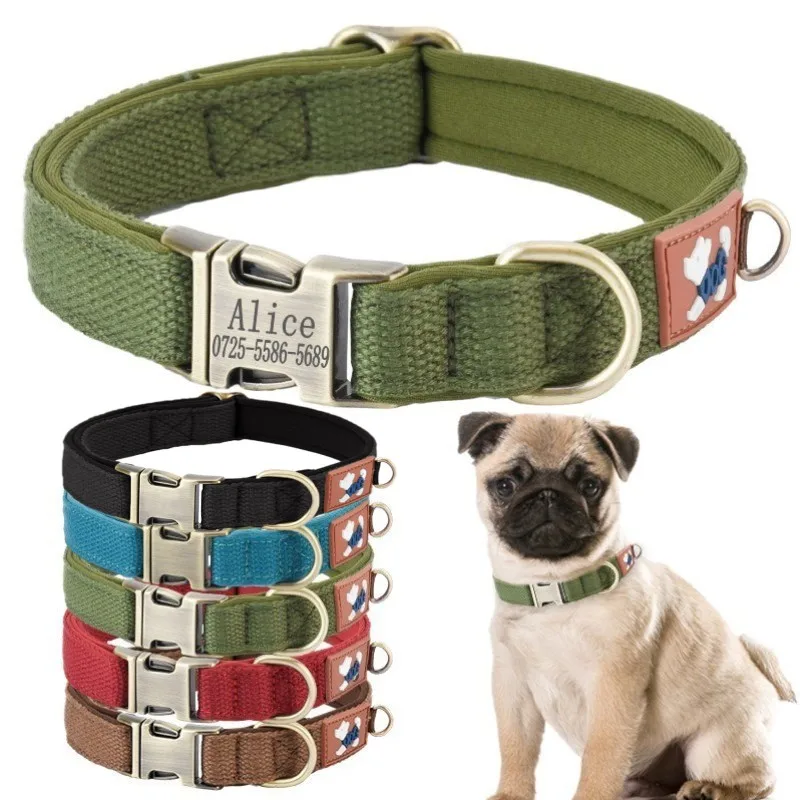 Individuelles Hundehalsband mit Kostenloser Gravur, Haustier-ID-Halskette mit Metallschnalle, Verstellbare Hundehalsband-Leinen-Sets für Kleine, Mittlere und Große Hunde