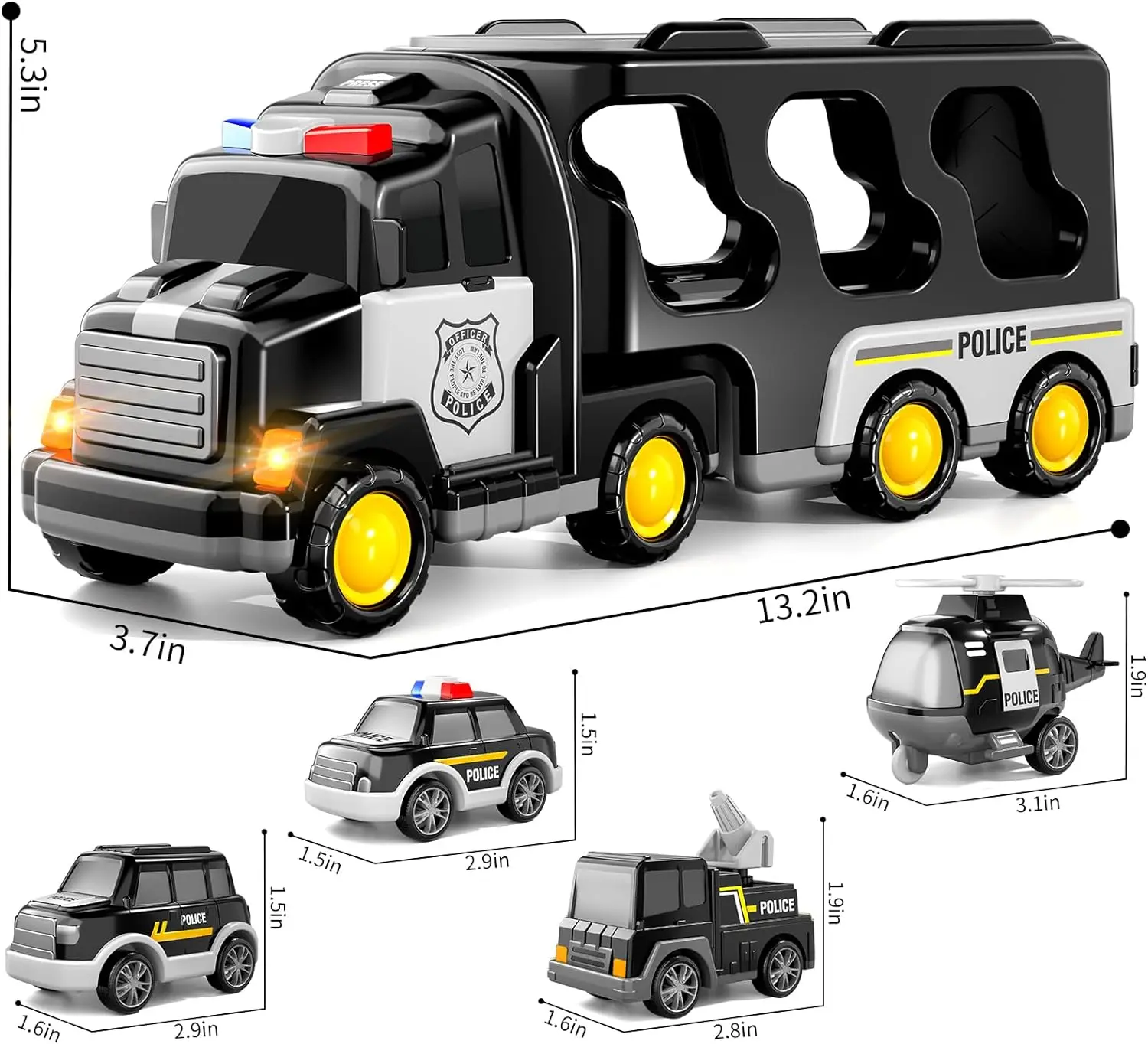 5-in-1 Engineering, Police Trucks, Friction Powered Cars, Kids Vehicles, Christmas & Birthday Gifts