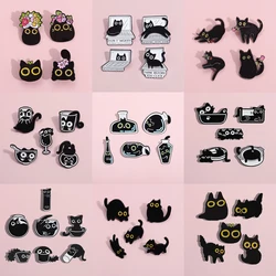 4-7pcs Black Cats Enamel Pins Cartoon Kitten Terrarium Floral Animal Brooches Lapel Badges Funny Jewelry Gift For Fans Friends
