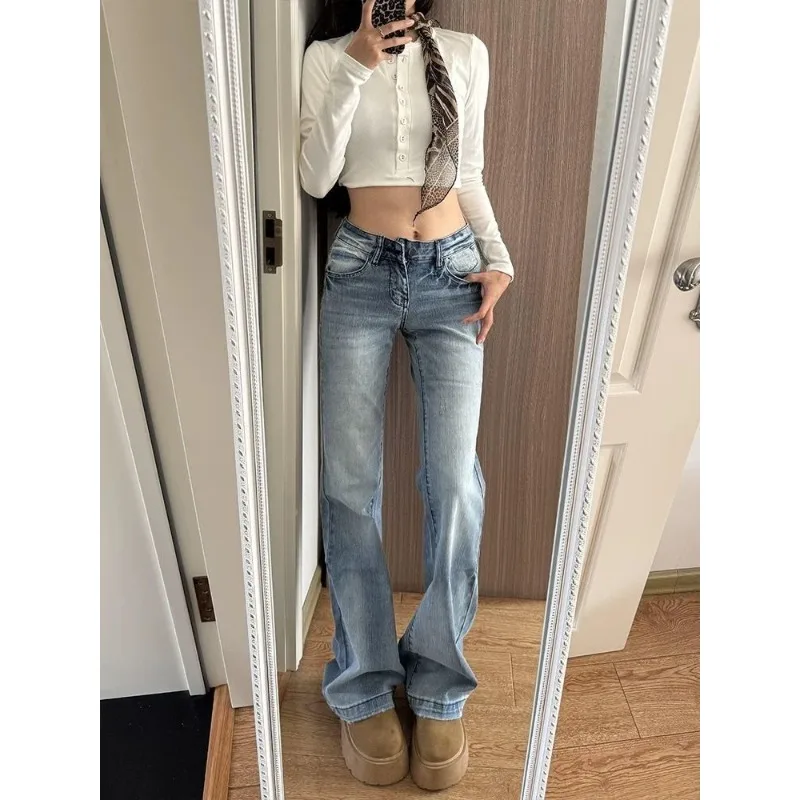 Low-rise Lightning Pattern Does Not Stick To The Legs Slightly Pulled Jeans Women's 2026 Spring New Straight-leg Flared Floor view 4