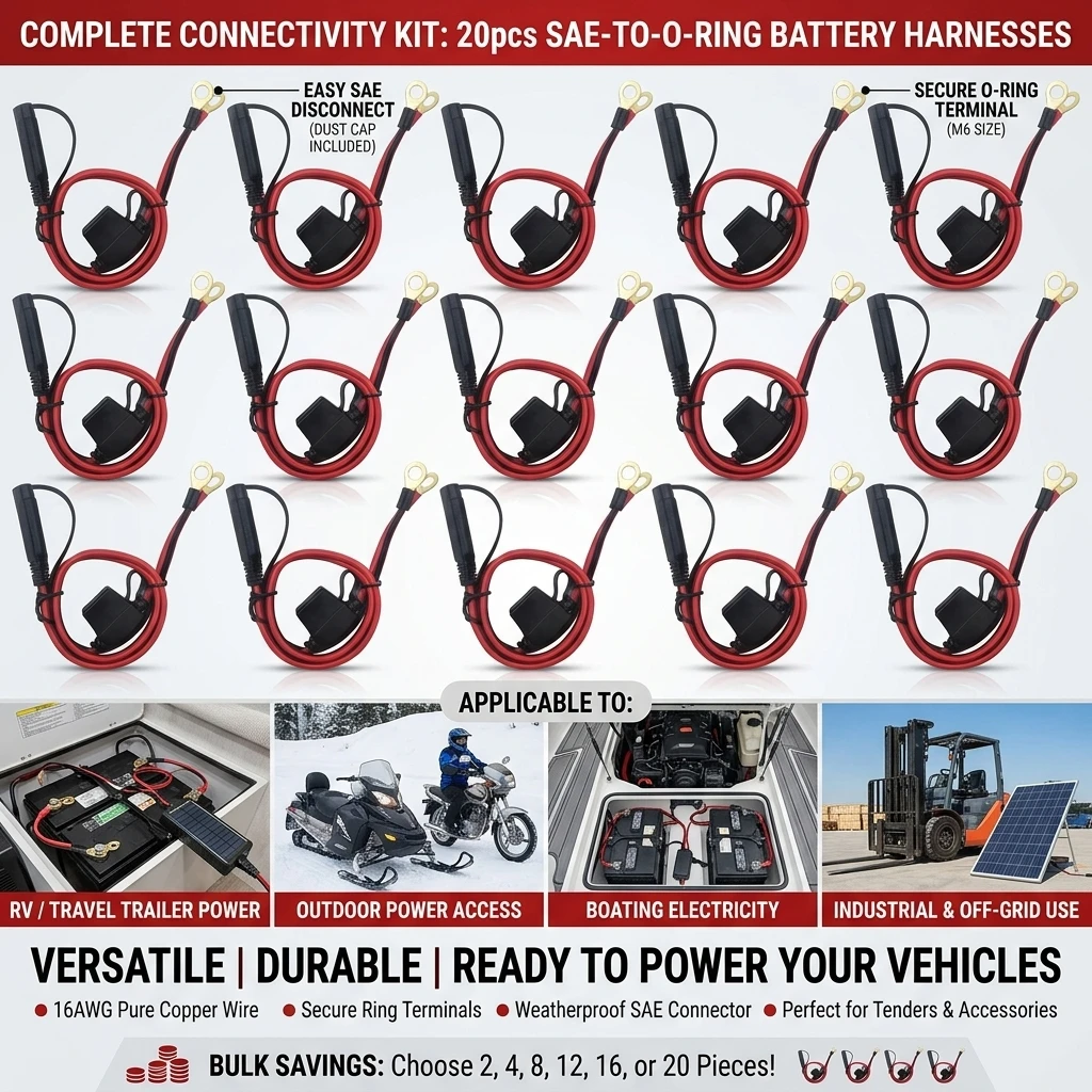 12 16AWG SAE 2 Pin Quick Disconnect To O Ring Terminal Harness Connecter with 10A Fuse for Battery Charger Cable Cord Connecter