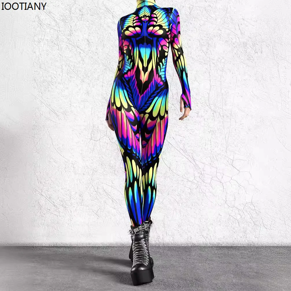 New Halloween Adult Cosplay Jumpsuit Colorful 3D Printing Women Monos Jumpsuit Carnival Party Stage Showing Catsuit Rave Outfits