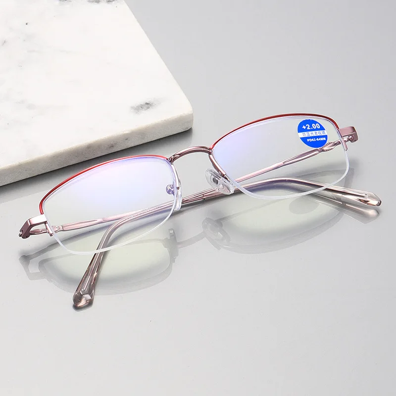 Elegant Women Anti-Blue Light Reading Glasses Metal Half Frame Presbyopia Eyeglasses Comfortable Middle-aged Elderly People