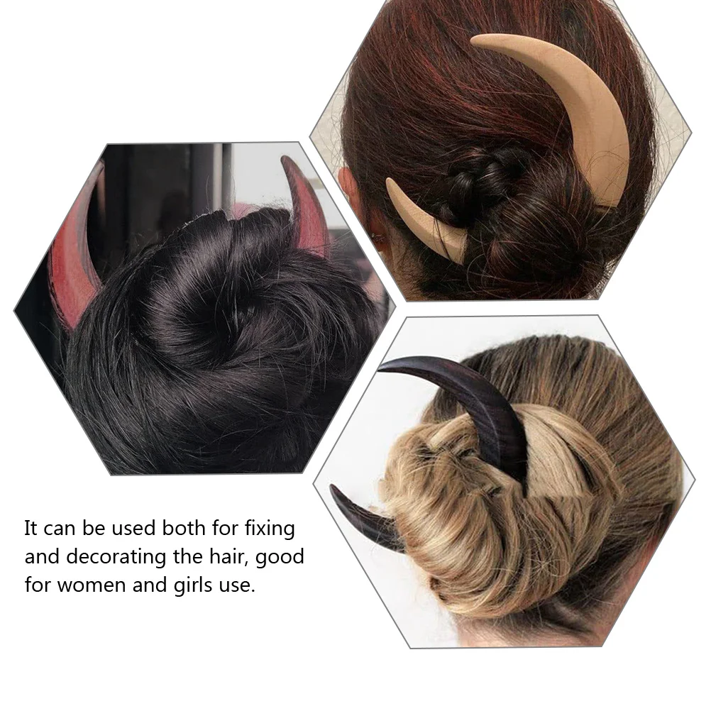 

3 Pcs Moon Shaped Hair Stick Wooden Hair Fork Bun Clip Decorative Ponytails Styling Tool Creative Accessories Women