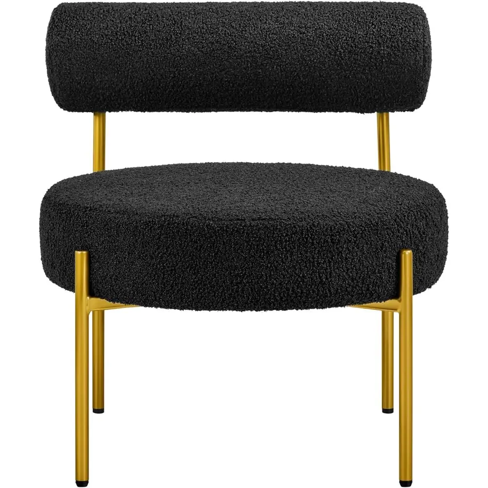 Vanity Chair, Boucle Fabric Accent Chair with Gold Metal Legs, Living Room Makeup Room, Black