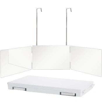 Specchio da barba a tre ante con ganci telescopici regolabili in altezza per il taglio dei capelli da auto trucco essenziale guadabile portatile bianco