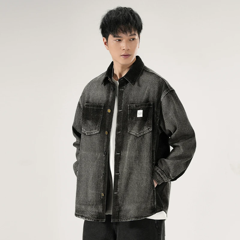 Plus Size Denim Shirt Men Streetwear Fashion Loose Casual Oversize Long Sleeve Vintage Washed Denim Shirts Cityboy Jeans Blouses