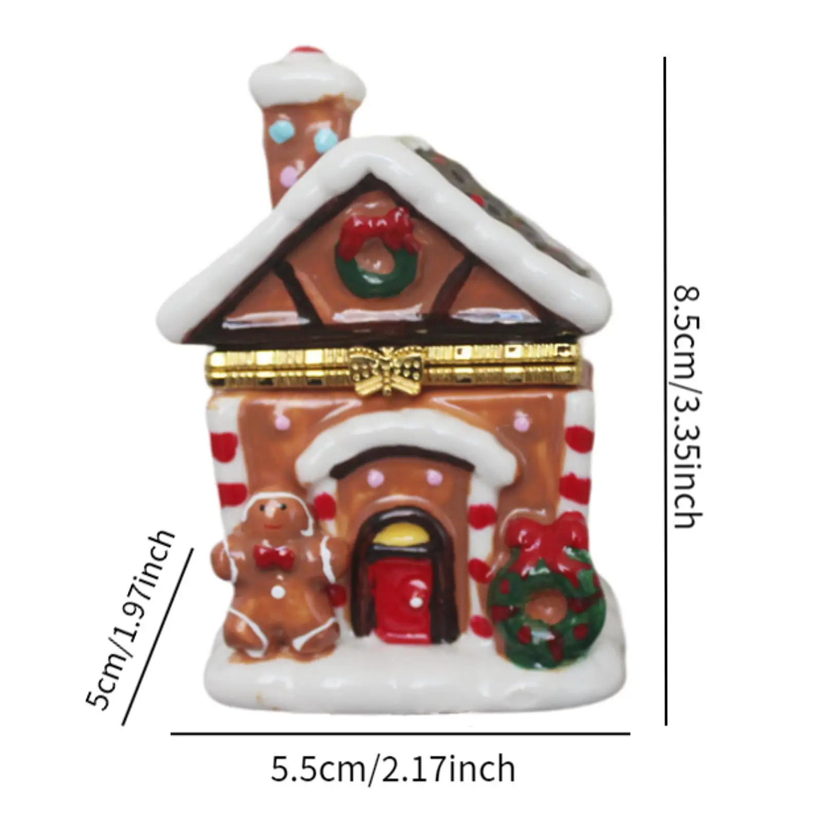Christmas Ceramic Jewelry Organizer Box Gingerbread House Design Trinket Keepsake Holder Decor for Rings Necklaces Home Table
