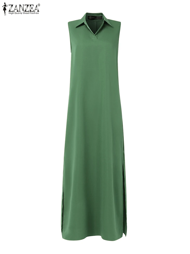 ZANZEA 2025 ผู้หญิงฤดูร้อน Sundress แฟชั่น Maxi ยาวชุดลําลองคอ Baggy Solid ทํางาน OL Vestidos Robe Femme
