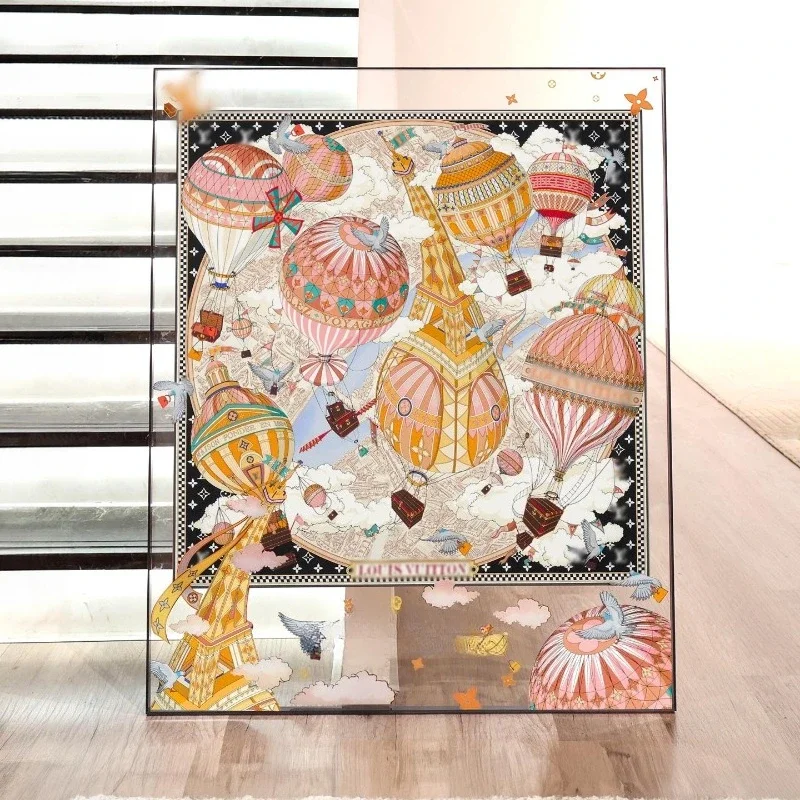 Light luxury high-end silk scarf hanging painting French entrance entrance decorative painting hot air balloon modern simple art