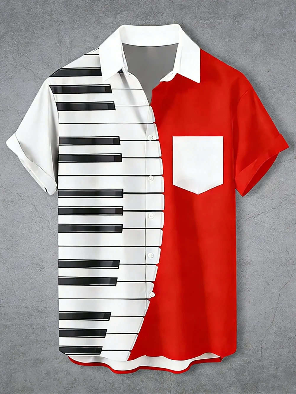 

Рубашка больших размеров с коротким рукавом и воротником HD, пианино с принтом на пуговицах, модная уличная повседневная удобная рубашка высокого качества