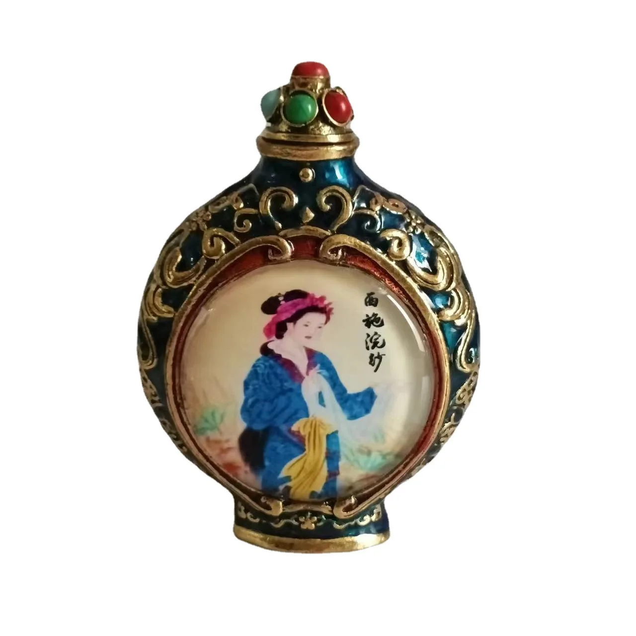 

Antique miscellaneous handicrafts Antique Tibetan silver inlaid four beauty snuff bottle Night light snuff bottle