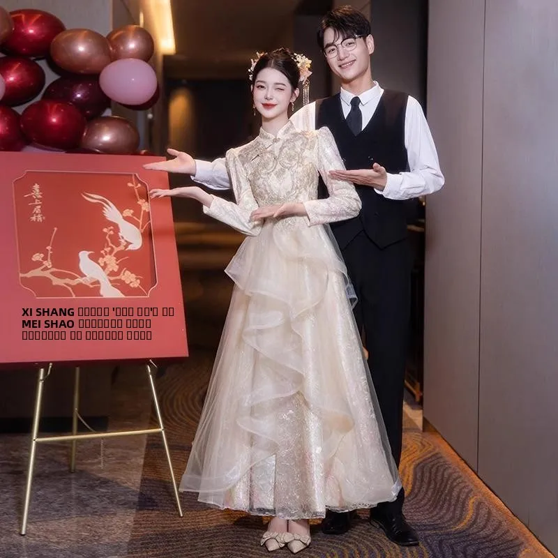 

Princ Sle Long Qipao Wedding Dr 2025 Spring New Design Bridesmaid ort Women Luxury Cusizable Engagement Dr