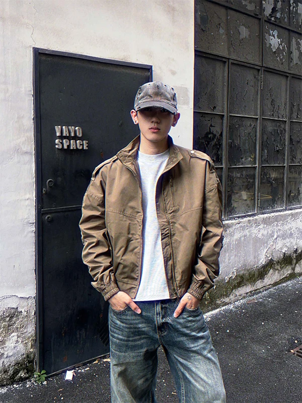 

American Street Sle ort Jaet Men's Spring Autumn Trendy Stand Collar Haome Little Cro Windproof Motorcycle Clothes...