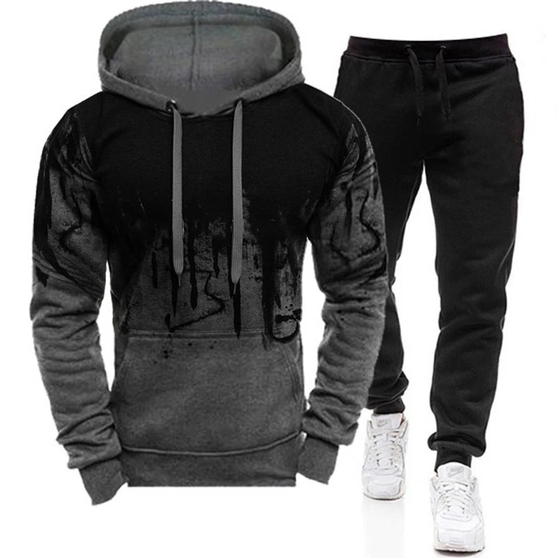 Autumn Winter Trending Tracksuits Men Camouflage Hoodie + Pant 2 Piece Set Sports Wear 3d Ink Jogging Suits