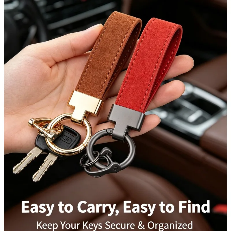 Suede T-shape Car Keychain with Leather Flocked Surface Horseshoe Buckle Pendant Stylish Bag Charm Gift for Women