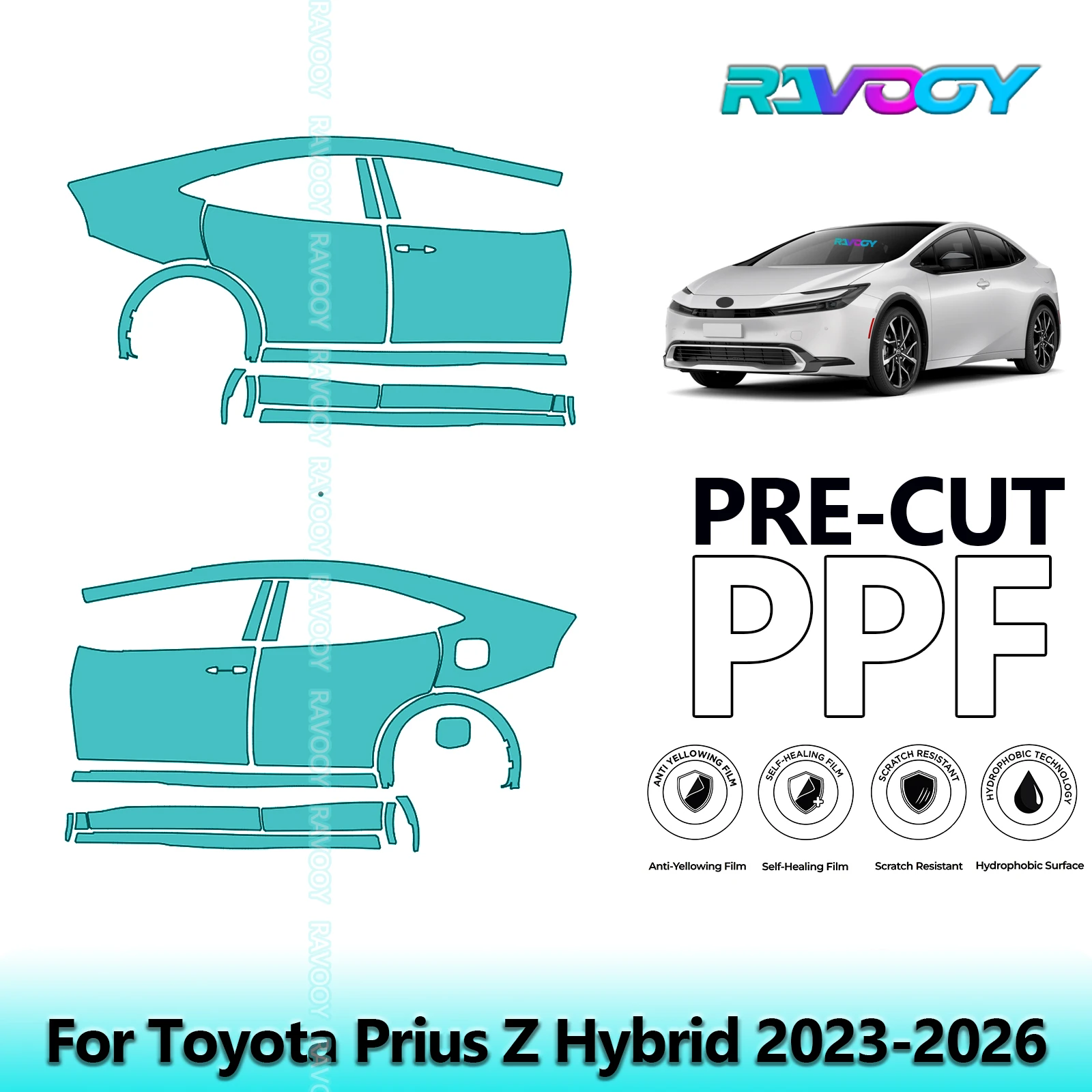 

For Toyota Prius Z Hybrid 2023-2026 8.5mil Clear Matte Pre-Cut PPF Door & A/B Pillar Kit TPU Paint Protection Film Set